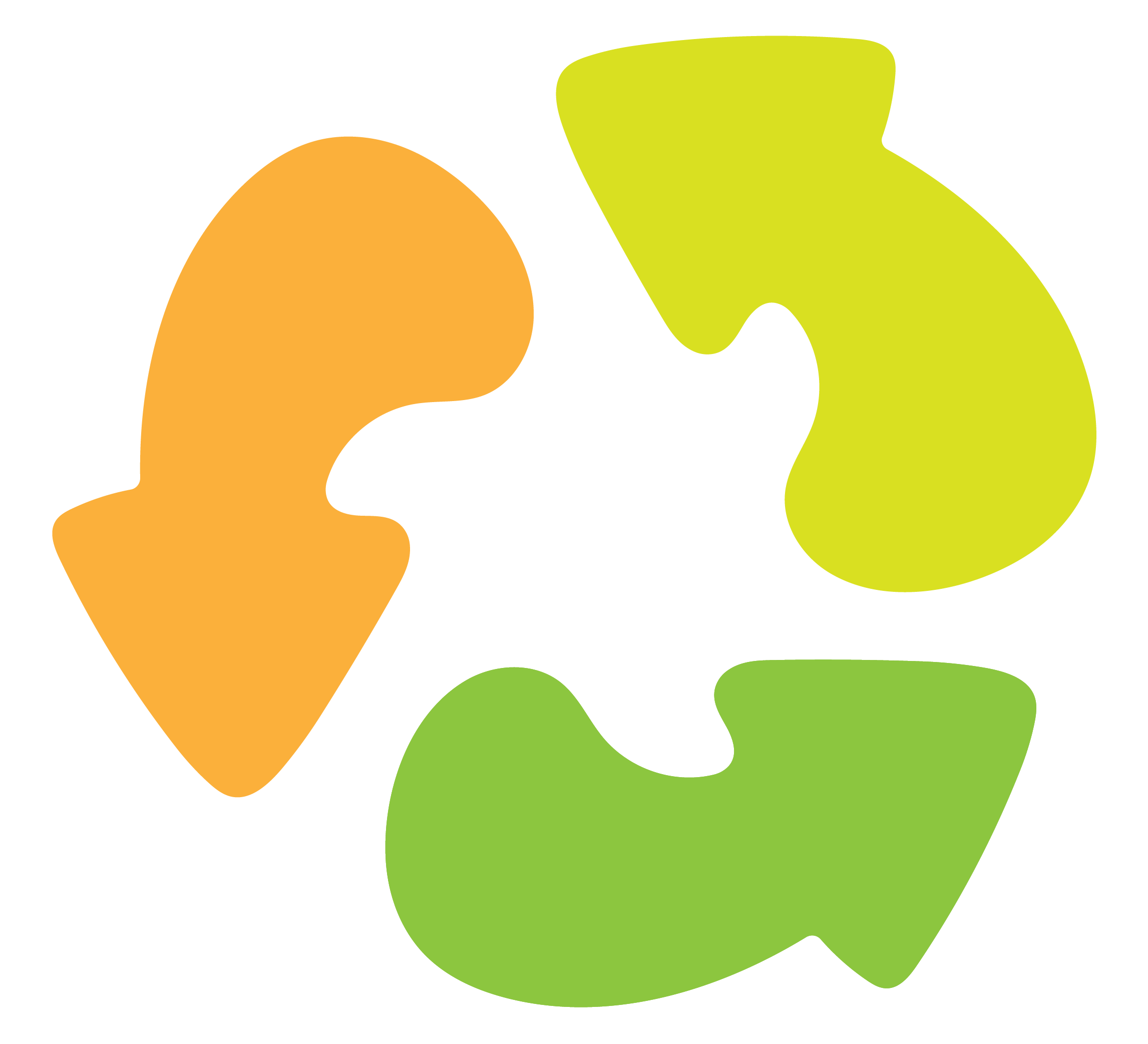 stylized recycling logo, 3 arrows making a continuous circle